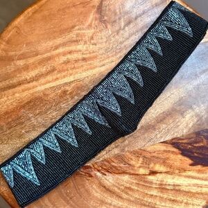 Vintage La Regale black silver beaded satin belt evening statement accessory